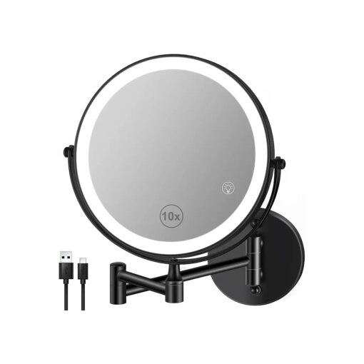 8.5" Lighted Makeup Mirror with Magnification, Double Sided Dual Touch 1X/10X Magnifying Mirror with Lights 360degSwivel Bathroom Mirror with Extendable Arm