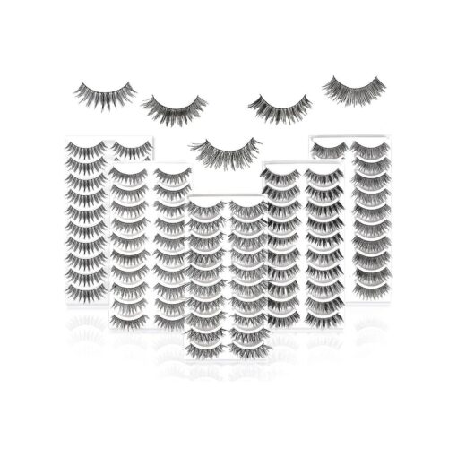 50 Pairs 5 Styles MUSELASH False eyelashes set professional 100 % Handmade natural, glamorous, demi wispies, volume multipacks, cotton band, 10 Pairs Eyes Lashes Each