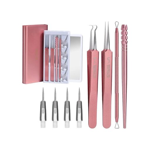 JPNK Acne Extractor Tool, Professional Stainless Pimple Acne Blemish Removal Tools Set with Mirror ( Black )