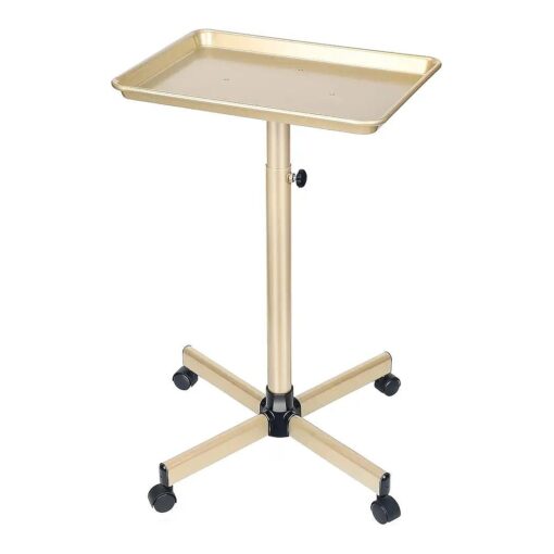 Salon Tray, Champagne Gold Salon Tray, Salon Tray Cart with Adjustable Height, Salon Tray on Wheels, Ideal Use As Tattoo Tray & Deantal Tray, No-Rusting