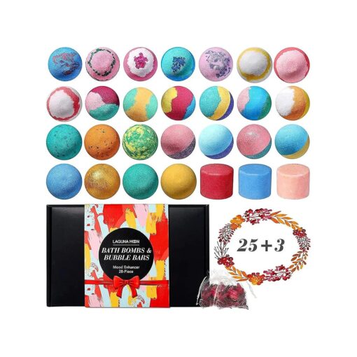 Bath Bombs - 25 Extra Large Pcs + 3 Bubble Bars & Dried Flowers - Bubble Bath Shower Salts for Women, Men & Kids - Relaxing Bathbombs Gift Set Bath Essentials Shower Steamers