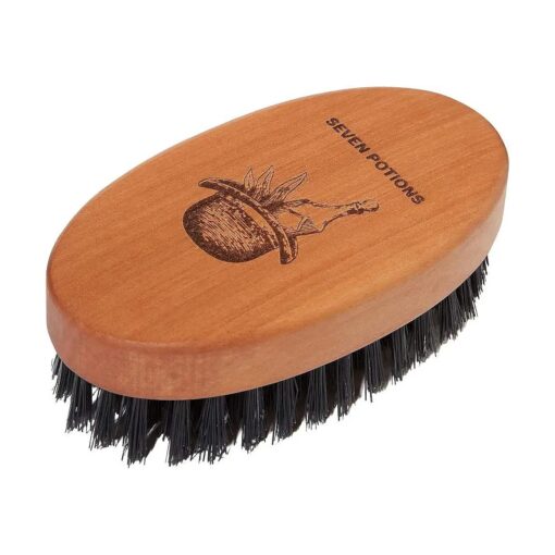 Seven Potions Beard Brush For Men With 100 % First Cut Boar Bristles, Made in Pear Wood With Firm Bristles To Tame and Soften Your Facial Hair