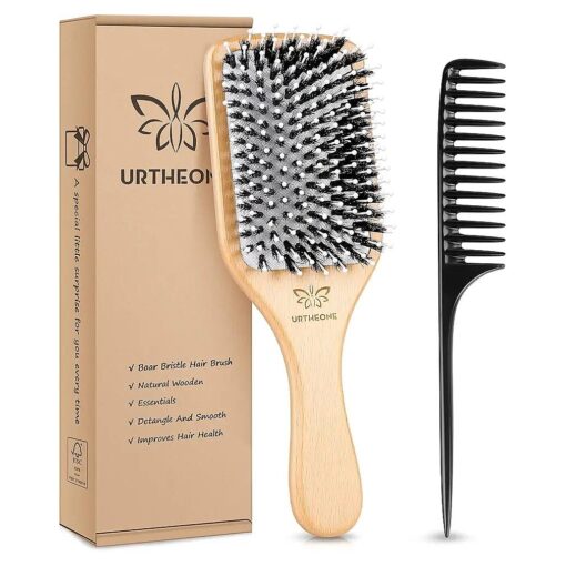 Hair Brush, Boar Bristle Hair Brushes and Styling Comb Set for Women Men Kids, Best Natural Wooden Paddle Hairbrush for Wet or Dry Hair Detangling Smoothing Massaging