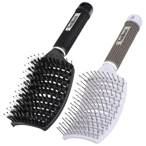 Boar Bristle Hair Brush Set - Dry/Wet Hair Brush Detangler for Fine, Thick, Curly Hair - Curved and Vented Hair Brush for Women, Men or Kids