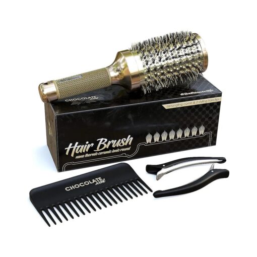 Round Hair Brush and Detangling Comb - Ionic Tech Boar Bristles Round Brush for Blow Drying Wide Tooth Comb for Wet or Dry Hair with Hair Clips Included