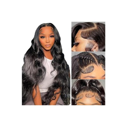 13x6 Body Wave Lace Front Wigs Human Hair Pre Plucked 24 Inch HD Transparent Glueless Lace Frontal Wigs Human Hair with Baby Hair 180 % Density Brazilian Body Wave Wigs for Black Women Natural Color