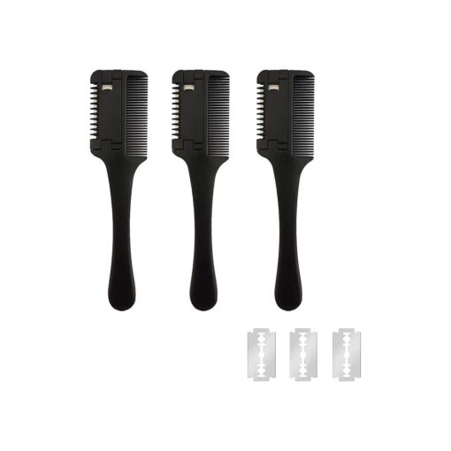 3 Pcs Hair Razor Combs with Extra 3 Pcs Replacement Razors, MSDADA Hair Cutter Comb for Thin and Thick Hair, Double Edge Razor Hair Cutting Comb Hair Thinner Trimmer Razor Comb for Thinning Trimming