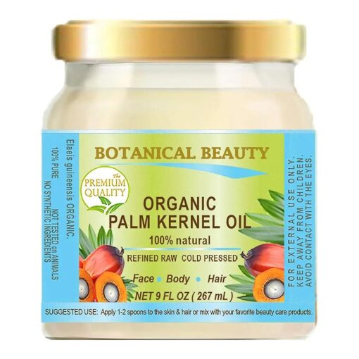 ORGANIC PALM KERNEL OIL Pure Cold Pressed, 9 Fl, oz 267 ml Palm Kernel Oil for Soap Making for Face, Skin, Hair, Lip, Body and Nais by Botanical Beauty