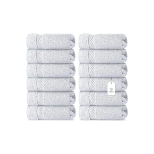 WhiteClassic Luxury Cotton Washcloths - Large Hotel Spa Bathroom Face Towel | 12 Pack | White