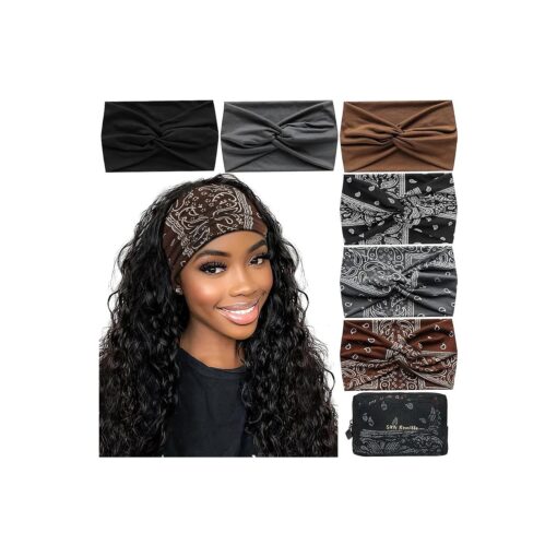 Wide Boho Headband for Women Extra Large Turban Elastic Non-Slip Headbands Hairband Accessories for Yoga, Sports 6 Pack