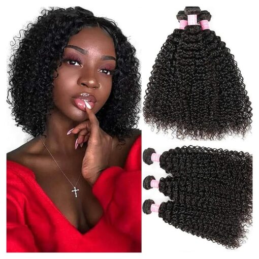 Kinky Curly Hair Grade 8A Curly Weave Human Hair Bundles Unprocessed 100 % Human Hair Brazilian Kinkys Curly Hair 3 Bundles Hair Extensions Natural Black Color ( 8 10 12 )