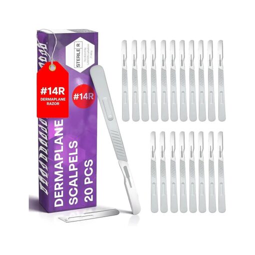 Disposable 14R Blades Dermaplaning Scalpels - Pack of 20 Dermaplane Blades S calpel 14, Size 14 Scalpel Blades, High Carbon Steel Dermaplane Blades 14 Scalpel Disposable Scalpels