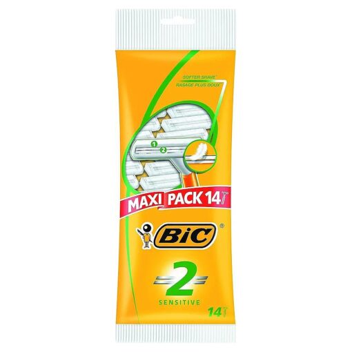 BIC 2 Sensitive Men 's Razors, Disposable Razors with Two Blades for a Close and Precise Shave, Pack of 14