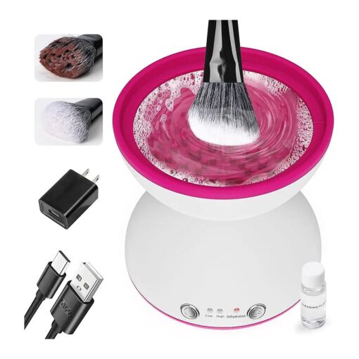 Electric Makeup Brush Cleaner Machine, Two Gears Speed and Dehydration Function, Travel Portable Automatic Brushes Cleaner Cleanser Machine for All Size Makeup Brush Set, with 5V/2A Adapter ( White )