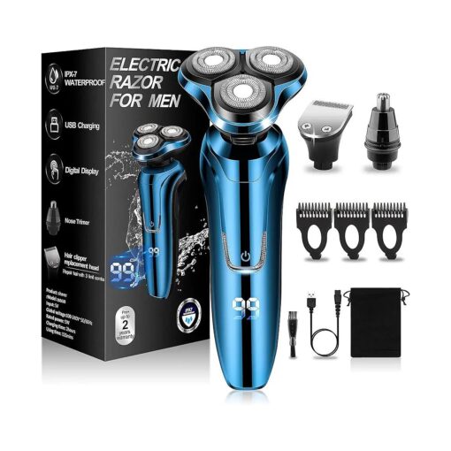 Electric Razor for Men - 3D Rotary Waterproof Rechargeable LED Display Cordless Electric Shavers with Nose Hair Trimmer and Beard Trimmer -Portable Travel Shaver - Ideal Men 's Grooming Gift