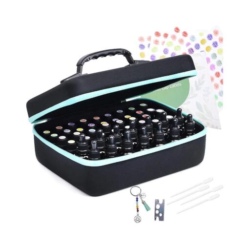 Essential Oil Carrying Organizer Storage Case ( Carry Handle On Top ) Holds 48-68 Small Bottle Box/Roller Bottles for 5ml 10ml 15ml 20ml 30ml /1oz with Free Writable Labels Opener