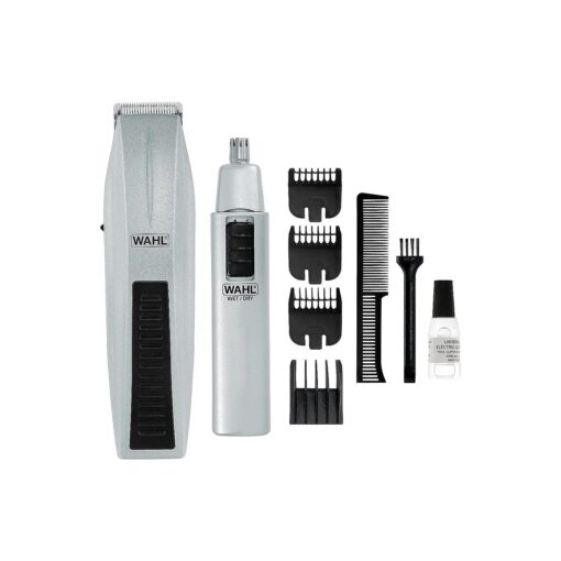 Wahl Beard Trimmer for Men - Battery Operated Facial Hair Grooming Set for Mustaches, Beard, Neckline, Light Detailing and Grooming with Bonus Battery Nose & Ear Hair Trimmer - Model 5537-420