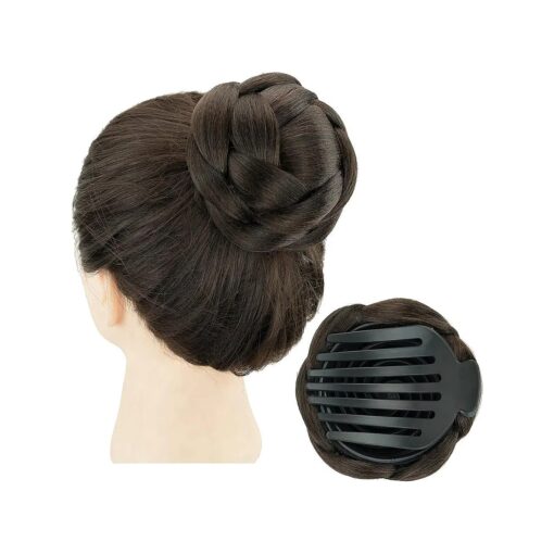 Braided Chignon Dancer Hair Donut Hairpieces Scrunchie Claw Hair Bun Updo for Wedding Party ( M1 Chocolate Brown )