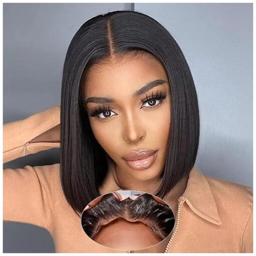 Lieke Wear and Go Glueless Wigs Human Hair Pre Plucked Pre Cut Upgrade 5x5 HD Lace Closure Wigs Human Hair for Beginners Straight Bob HD Lace Front Wigs Human Hair for Women 200 % Density 10 Inch