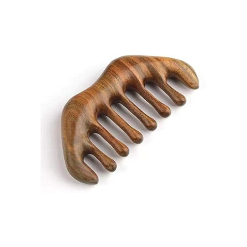 Natural Wood Wide Tooth Hair Comb Head Scalp Massage No Static Green Sandalwood Hair Pick Wooden Comb for Men and Women with free storage pouch