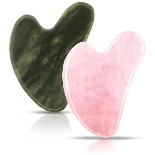 Gua Sha Facial Tools 2 Pack, Guasha Tool for Face & Eye Gua Sha Stone for Puffiness Reducing & Jawline Sculpting Face Stone Gua Sha Tools for Skin Care GuaSha Stone Tool, Pink and Green