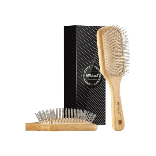 BFWood Bamboo Hair Brush with Steel Bristles, Help Hair Growth and Massaging Scalp