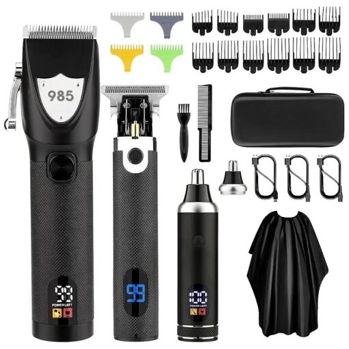 Professional Hair Clippers for Men, Electric Cordless Clippers and Trimmers Set, Nose Hair Beard Trimmer, Hair Cutting Barber Clippers with Guards, T Liners Edgers Clippers Mens Gifts ( Black )