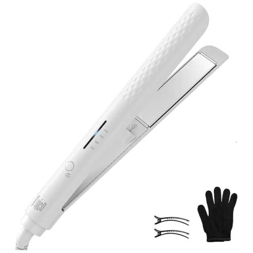 Quico Hair Straightener, Professional Negative Ion Flat Iron Hair Straightener, 15s Fast Heating, Temp Memory, 320-450, 110-240V, Auto-Off, with Glove and Clips, Gift, White