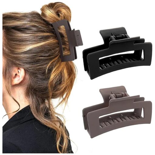 2 Pieces Square Claw Clips 3.5 Inch Matte Non-slip Hair Clamps Medium Hair Claw Clips Fashion Strong Hold Banana Clips Thick Thin Hair Styling Accessories for Women Girls