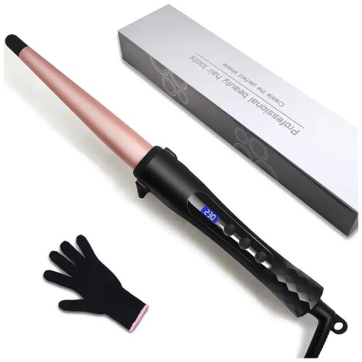 Hair Curling Wand, 1/2-1 Inch Tapered Curling Iron for All Hair Types, Professional Ceramic Hair Curler Wand with Adjustable Temperature 190-450, Include Heat Resistant Glove, Rose Pink