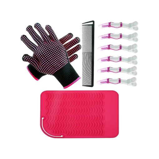 Heat Gloves for Hair Styling 2Pcs Heat Resistant Gloves Silicone Heat Mat Styling Tools & Appliances 6pcs Hair Clips and Styling Comb Curling Iron Glove Heat Resistan for Hair Curling Wand