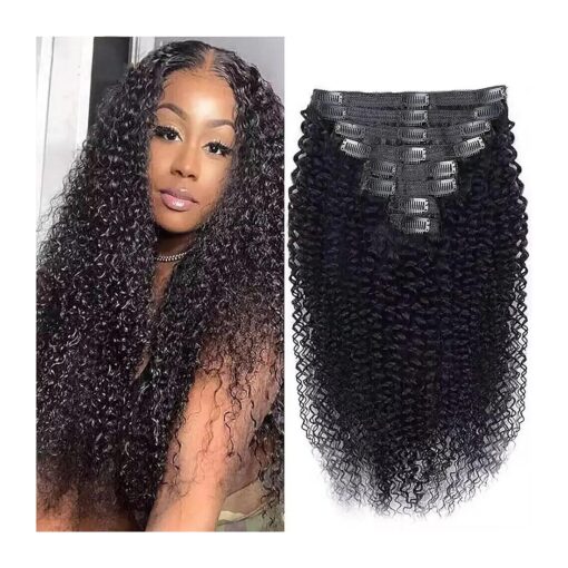 Kinky Curly Clip in Hair Extensions Human Hair for Black Women - 8Pcs 18Clips Double Weft Brazilian Remy Human Hair 3C 4A Clip in Extensions Thick to Ends 120G/4.2oz Natural Black ( 22 inch )