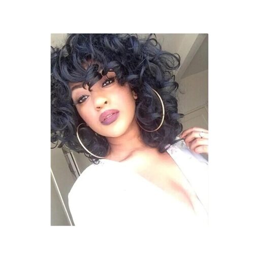 ELIM Curly Wigs for Black Women Short Kinky Curly Black Wigs for Women Big Curly Afro Soft Wig with Bangs Heat Resistant Natural Cute Synthetic Wig with Accessories Z014