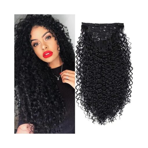 BHF 26 inch Kinky Curly Clip In Hair Extensions, Double Weft Full Head Japanese Heat Resistance Fiber 140g Synthetic Curly Hair Extensions For Women 7pieces ( # 1B )