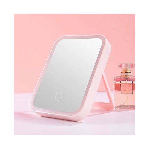 LED Vanity Mirror with Lights Touch Control 3 Color Lighting Modes Portable Cosmetic Travel Tabletop Make Up Lighted Desk Mirror USB Rechargeable ( Pink )