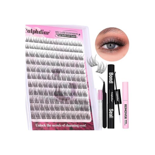 Lash Extension Kit Natural Lash Clusters Kit 9-12MM Eyelash Extension Kit 132Pcs Individual Lashes Kit Eyelash Clusters with Lash Bond and Seal, Lash Remover, Lash Tweezers, Eyelash Brush by Calphdiar