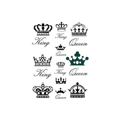 Waterproof Temporary Fake Tattoo Stickers Classic King Queen Crown Design Set of 2