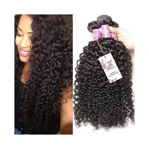 Unice Hair 10A Brazilian Curly Virgin Hair Weave 3 Bundles Unprocessed Human Hair Extensions Natural Color Can Be Dyed and Bleached Tangle Free 22 24 26inch