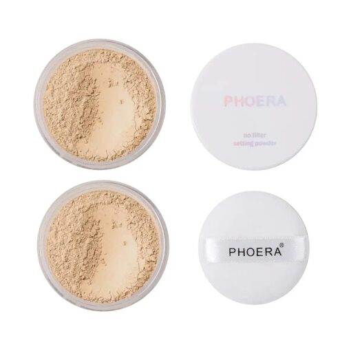 2 Pack PHOERA Setting Powder, Control Oil Brighten Skin Color Cover Blemish Whitening Face Setting Loose Powder, Helps Makeup Last Longer ( 102 Cool Beige )