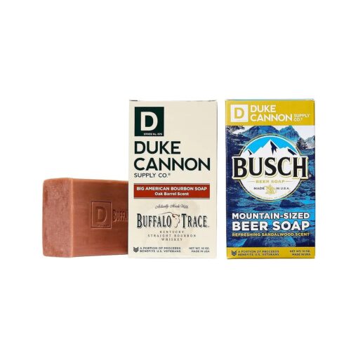 Duke Cannon Supply Co. Big Brick of Soap for Men, 10oz, 2 Bar Soap Set - Busch Beer Soap and Big American Bourbon Soap, Oak Barrel Scent, Made With Buffalo Trace