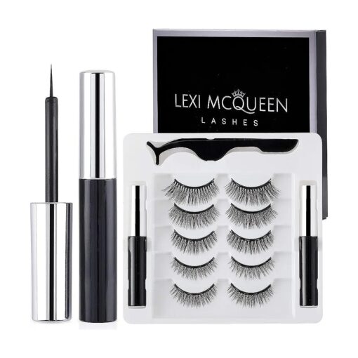 Magnetic Eyelashes with Eyeliner, Reusable Magnetic Lashes, Magnetic Eyelash Extension Kit for Natural Look - Pestanas Postizas Magneticas - Includes Tweezers for Easy Application ( 5 Pairs )