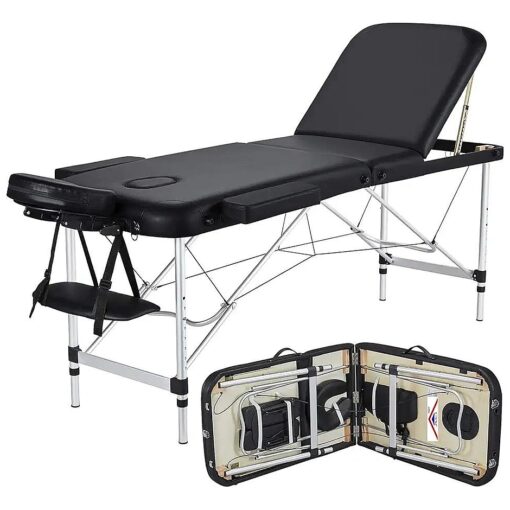 BestMassage Portable Massage 3 Folding 73 Inch Height Adjustable Aluminium Salon Carry Case Tattoo Table Facial Bed Hold Up to 450LBS, Black