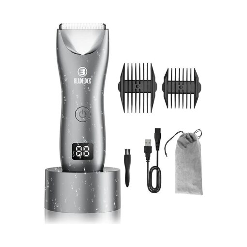 ENSSU Body Hair Trimmer for Men with Light, Ball Trimmer Men Waterproof, Pubic Groin Hair Trimmer for Men Rechargeable Body Groomer with Standing Recharge Dock & LED Display