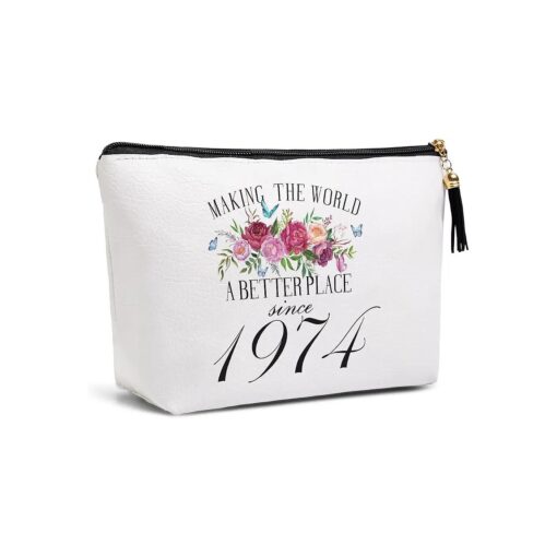 50th Birthday Gifts for Women Friendship Best Friend Gift Ideas for Grandma Mom Sister Aunt Funny Makeup Bag Travel Toiletries Bags Making the World A Better Place Since 1974 Bday Gift from Women