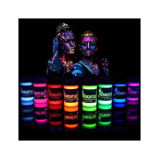 Black Light Face and Body Paint ( Set of 8 Bottles 0.75 oz, Each ) - Neon Fluorescent Paint Safe On Skin, Washable, Non-Toxic