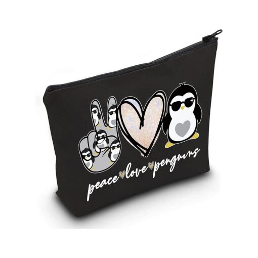 LEVLO Funny Penguins Cosmetic Make up Bag Animal Lover Gift Peace Love Penguins Makeup Zipper Pouch Bag Penguins Lover Gift ( Peace Penguins Black )