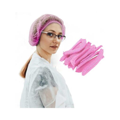 100 Pack 21" Disposable Nonwoven Bouffant Caps Hair Net for Hospital Salon Spa Catering and Dust-free Workspace ( pink )