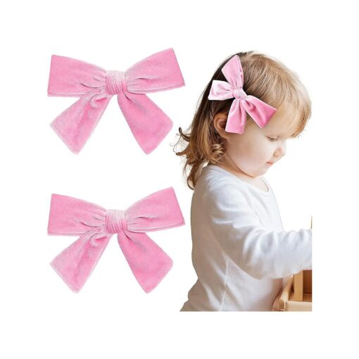 2PCS 5" Pink Velvet Bows Big Hair Bows Toddler Hair Clips Hair Accessories For Little Girl Pigtail Bows