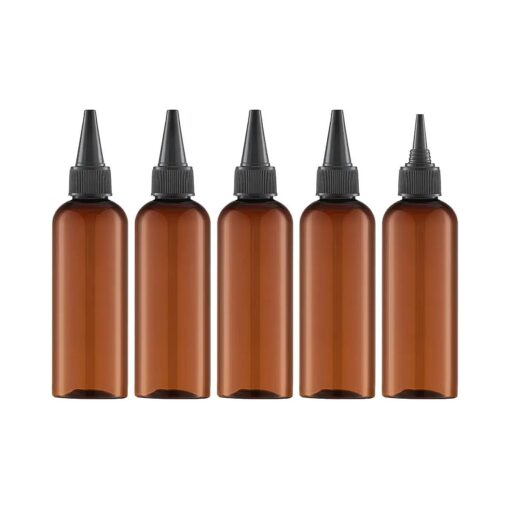 Tekson Hair Color Applicator Bottles, 5 Pack Refillable Squeeze Bottle, Empty Plastic Twist Top Cap Bottles ( 3.4 OZ, Amber )