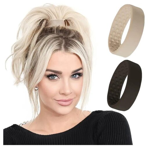 Medium PONY-O for Fine to Normal Hair or Slightly Thick Hair - PONY-O Revolutionary Hair Tie Alternative Ponytail Holders - 2 Pack Black and Dark Blonde Original Patented Hair Styling Accessories